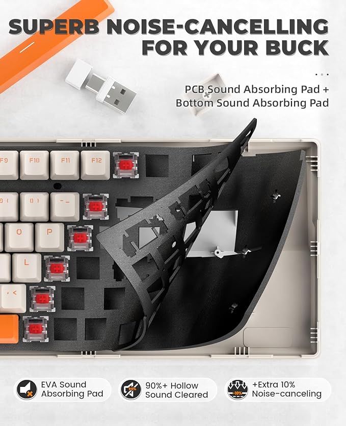 MAGIC-REFINER RK96 Wireless Mechanical Keyboard, Dual Mode 2.4G/BT5.0 2-in-1 Receiver, 100 Keys Hot Swappable Red Switches Gaming Keyboard with Number Pad for PC Gamers/Mac/Windows
