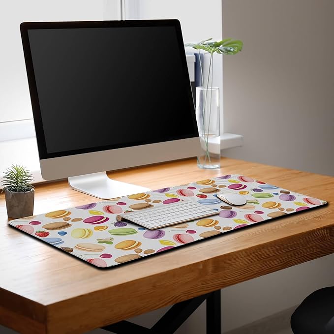 XXL Mousepad Macarons Gaming Mousepads Computer Desk Accessories for Women Keyboard Pads Ga Mouse Pad Non-Slip Rubber Base 35.4 X 15.7 for Game Office, Cake and Various Fruits