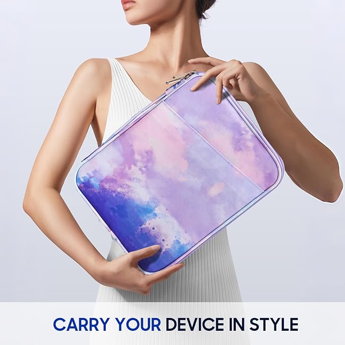 TiMOVO 9-11" Tablet Sleeve Bag for iPad 11-inch A16 2025, iPad 10.9"/10.2"| Air 11 Inch/5th/4th Gen. 10.9", Galaxy Tab A9+/A11Plus 11", Protective Bag with Pockets, Watercolor Purple