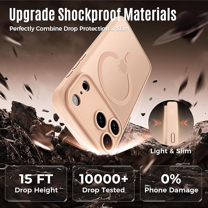 Symcele Designed for iPhone 17 Pro Case, Compatible with MagSafe, [Camera Protection] [15FT Military Drop Protection] Shockproof Translucent Matte Anti-Slip Phone Case, 6.3", Light Brown