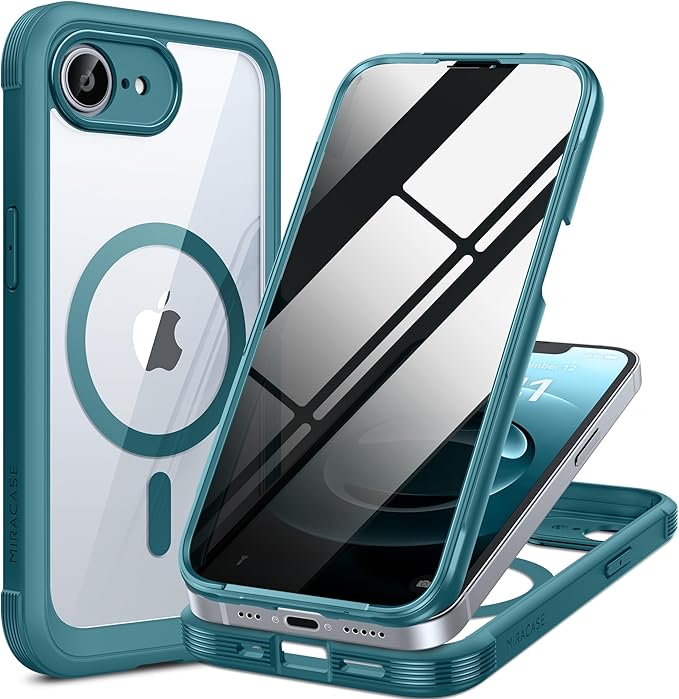Miracase for iPhone 17e & 16e Case with Built-in Private Screen Protector, [Magnetic with MagSafe] Full-Body Phone Cover Military Drop Proof 17 E/ 16 E Bumper 6.1 inch, Green