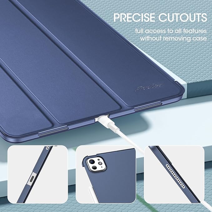 ProCase for iPad Pro 13 Inch Case M5 2025/ M4 2024, Smart Cover iPad Pro M5 M4 Case 13 Inch, Slim Stand Translucent Hard Shell Back, Supports Touch ID, Auto Wake/Sleep -Darkblue