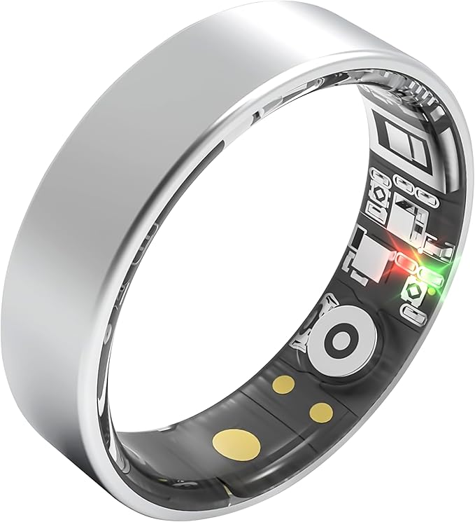 Smart Ring Health Tracking, Sleep Tracking, Heart Rate, Blood Oxygen, Fitness Ring, Activity Monitoring, 5 Days Battery, 5ATM Waterproof, No Subscription (Silver, 9#)