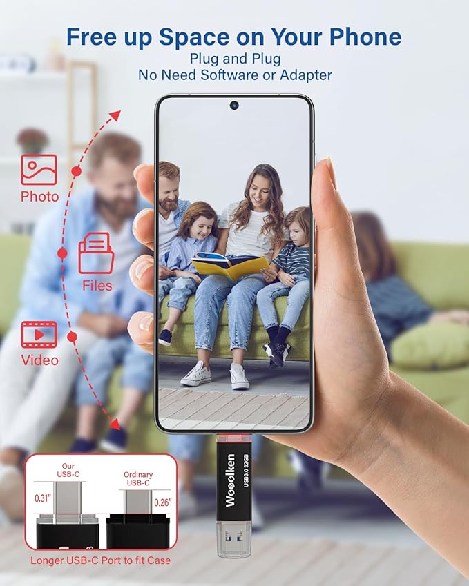 USB C Flash Drive 32GB 2 Pack, Wooolken USB 3.0 Dual Drive Type-C Thumb Drive OTG Memory Stick Compatible with iPhone 16/15, Android Smartphone/Tablets/Computers