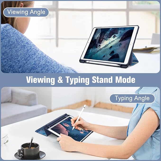 Fintie Hybrid Slim Case for iPad Air 3rd Generation 10.5" 2019 / iPad Pro 10.5 Inch 2017 - [Built-in Pencil Holder] Shockproof Cover with Clear Transparent Back Shell (Ocean Marble)