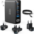 100W USB C Travel Charger, 4-Ports Foldable Travel Adapter Plug Converter with UK/EU/AU Plugs, Fast Charging for MacBook Pro/Air, iPad Pro, iPhone 15/14 Pro Max, for 45w Samsung Galaxy, Black