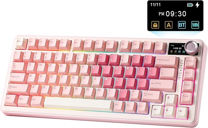 YUNZII B75 PRO MAX QMK/VIA Wireless Mechanical Keyboard,75% Layout with Screen and Knob,Custom Hot Swap Gasket,Creamy Pre-lubed Switches,Bluetooth/Type-C/2.4G for Win/Mac (Pink Heart,Candy Switch)
