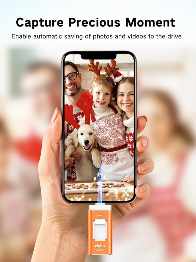 Gulloe 256GB Dual Interface Flash Drive for Phone Storage Photos Videos, Phone USB Backup External Photo Memory Stick - No App Required, Compatible with iPhone, iPad, Android & PC (Orange)
