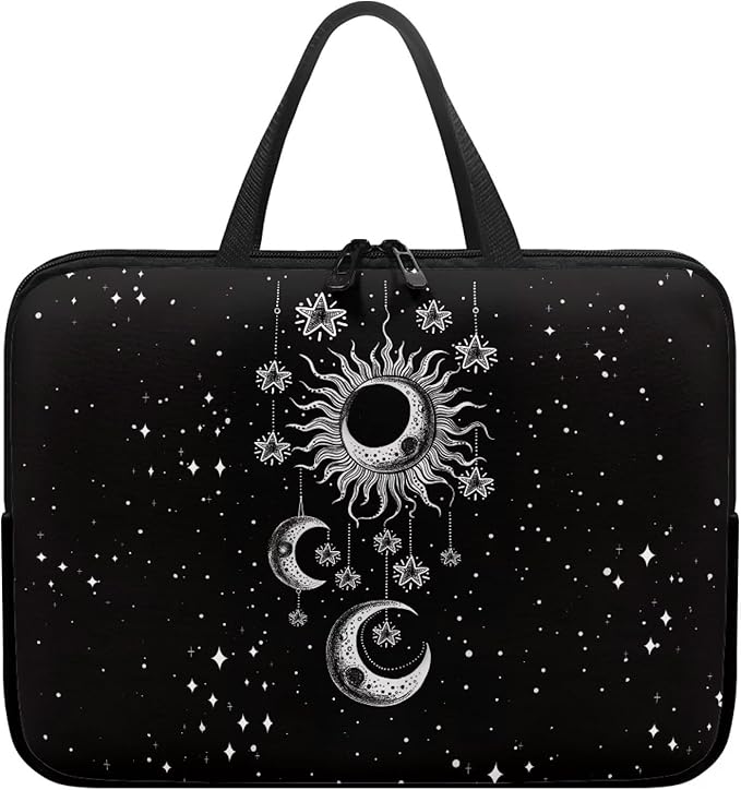 Sun Moon Stars Laptop Sleeve Case for Women Protective Soft Padded Zipper Cover Carrying Computer Bag Compatible with 13 Inch Notebook Chromebook Tablet, Galaxy Space, Black