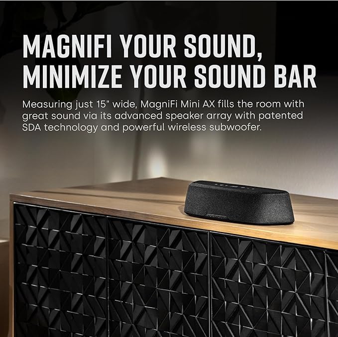 Polk Audio MagniFi Mini AX Sound Bar for TV with Wireless Subwoofer, Dolby Atmos and DTS:X Certified, Polk's patented VoiceAdjust & SDA technologies, Ultra-Compact Design, Easy Setup, Black