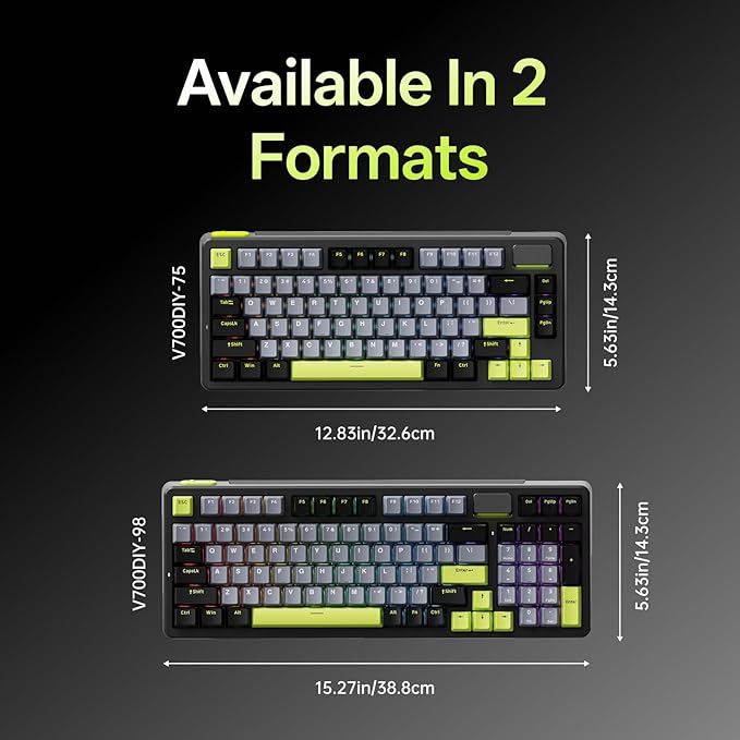 Rapoo V700DIY-75 Wireless Mechanical Keyboard, BT5.0 + 2.4GHz, Hot Swappable Custom Gaming Keyboard, Speed Silver Linear Switch, 16.8M Per-Key RGB, Gasket Mount, Creamy Sound, Full NKRO Anti-Ghosting