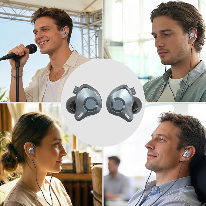 in Ear Monitor Headphones, HiFi IEM Wired Earbuds, Deep Bass Sound Isolating Earphones with USB C to 3.5mm Adapter and Detachable 2 Pin Cable for Singer/Musicians/Drummers