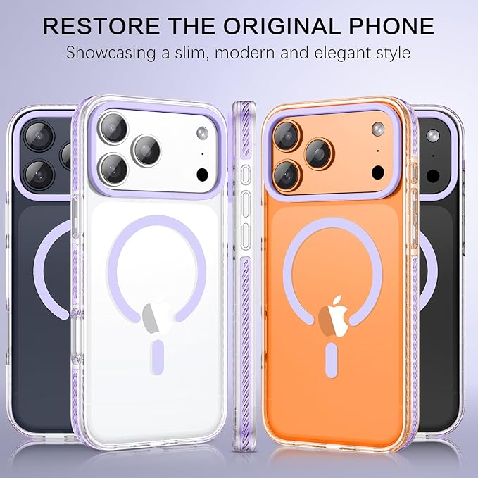 BENTOBEN Magnetic for iPhone 17 Pro Max 6.9" Case, Compatible with Magsafe Military Shockproof Protective Cute Transparent Slim Anti-Yellowing Phone Case for iPhone 17 Pro Max Cover, Clear Purple