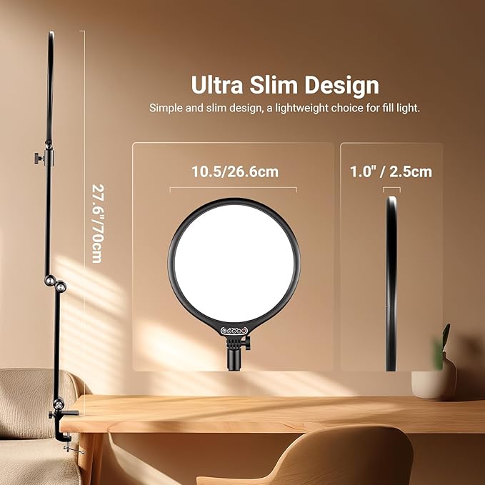 NEEWER Basics 2 Pack 10.5" Streaming Key Lighting, 3000-6500K 15W Full Screen LED Panel Ring Light with Adjustable Arm Stand Desk Clamp Timer for Laptop Computer Video Conference Zoom Makeup, R10