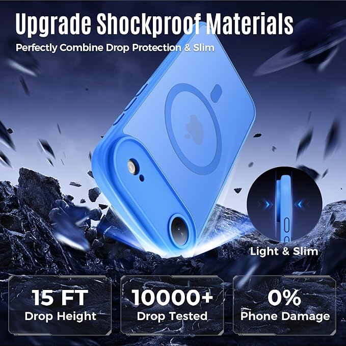 Symcele Designed for iPhone Air Case, Compatible with MagSafe, [Camera Protection] [15FT Military Drop Protection] Shockproof Translucent Matte Anti-Slip Thin Slim Phone Case, 6.5", Blue