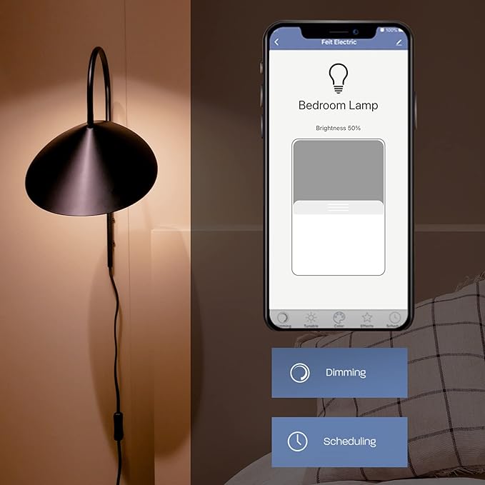 Feit Electric A1960CL/927CA/FIL/AG 60 Watt Equivalent WiFi Dimmable, No Hub Required, Alexa or Google Assistant, Filament A19 LED Smart Light Bulb, 4" H x 2.25" D, 2700K Soft White