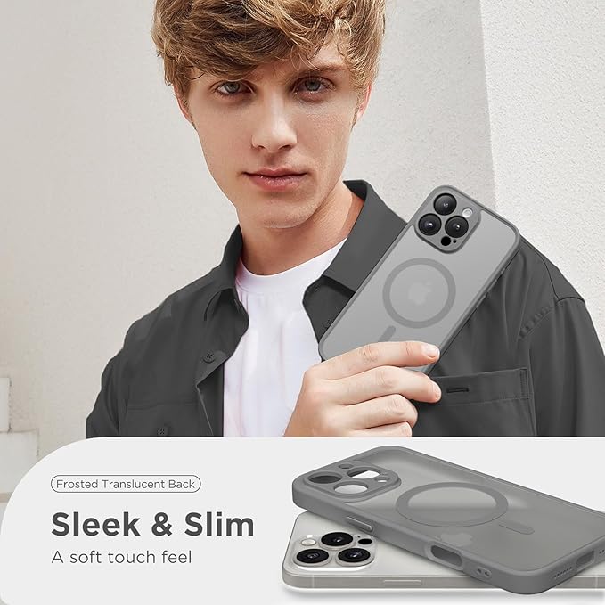 CAPRARO Magnetic Compatible with iPhone 16 Pro Max Case, Upgraded [Full Camera Protection] [Compatible with MagSafe] Protective Translucent Matte Women Phone Case Cover, Frosty Grey