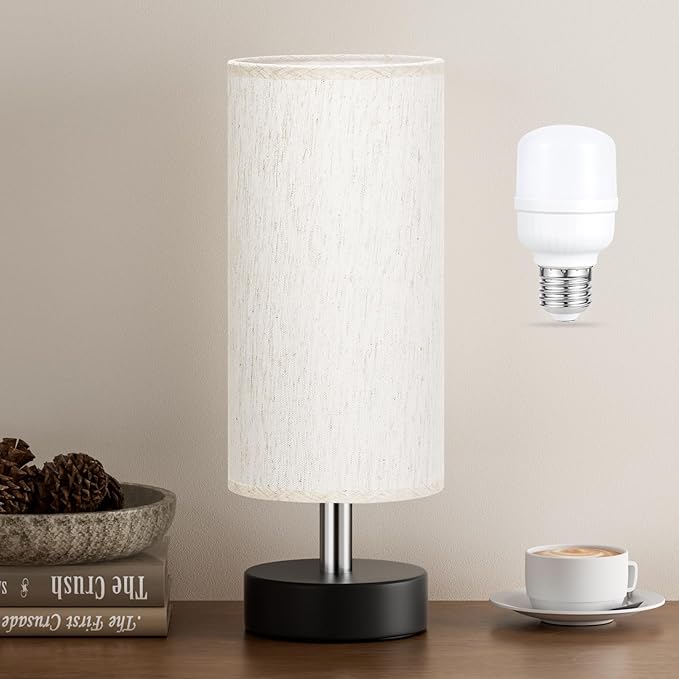 PartageiZ Small Table Lamp with LED Bulb - 3 Color Temperatures for Bedroom, Nightstand, Minimalist Night Stands, Desk, Kids, Living Room, Office, Dorm