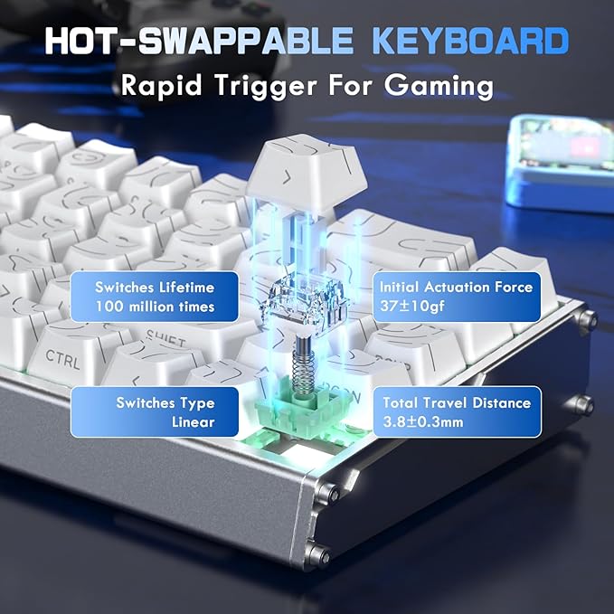 ATTACK SHARK X68MAX HE 60% Wired Magnetic Switch Keyboard,Full Aluminum CNC,0.005mm RT Accuracy,8KHz Rapid Trigger Mechanical Gaming Keyboard,Adjustable Actuation,RGB Coiled Cable for FPS Games,White