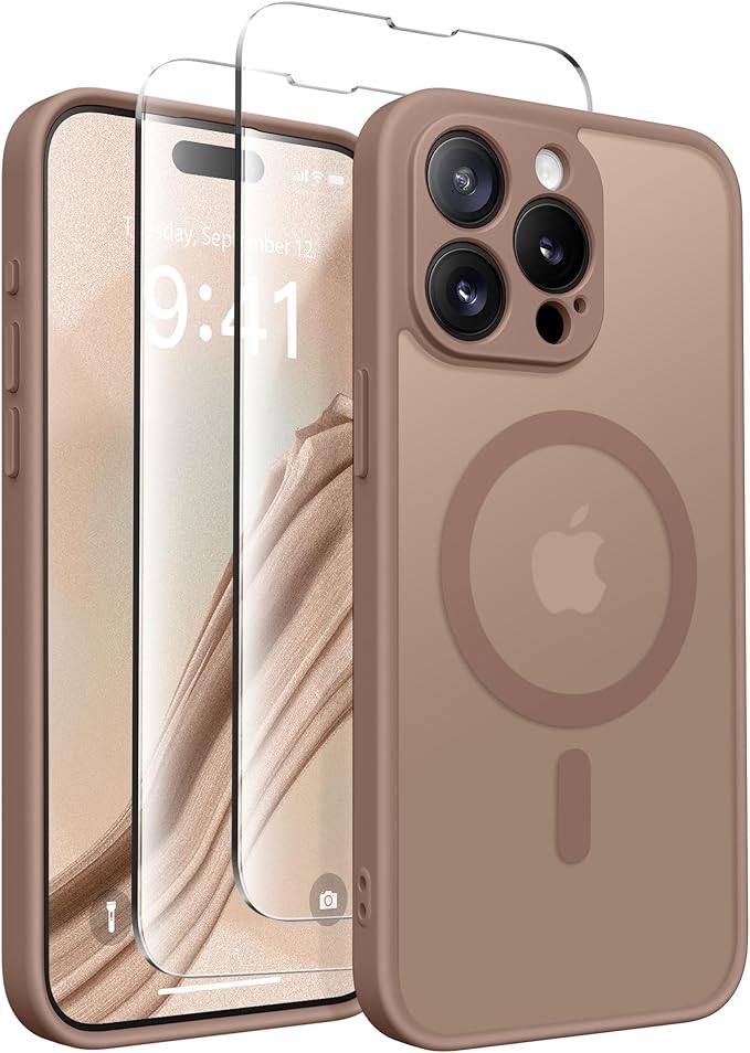 CAPRARO Magnetic for iPhone 15 Pro Case, [Compatible with MagSafe] [Full Camera Protection] Shockproof Protective Slim Translucent Matte Phone Case for iPhone 15 Pro 6.1'', Brown