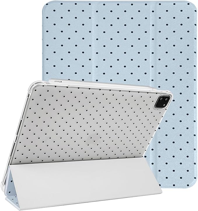 Lovmooful Compatible for iPad Pro 11-Inch,2022/2021/2020/2018 Model(4th/3rd/2nd/1st Generation) Case with Pencil Holder Cute Polka Dot with Aesthetic Design Soft TPU Trifold Stand Protective-Blue