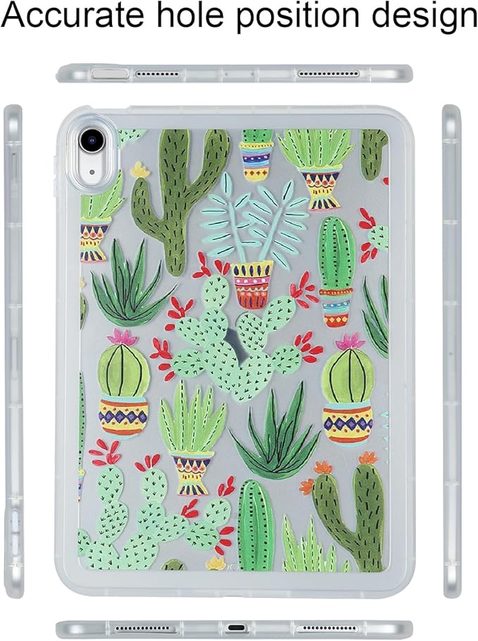 for iPad Pro 12.9 inch Case 6th/5th/4th/3rd Generation (2022/2021/2020/2018) Frosted Translucent Clear Slim Lightweight Protective Cover Soft TPU Back Shockproof Silicone Shell, Green Cactus