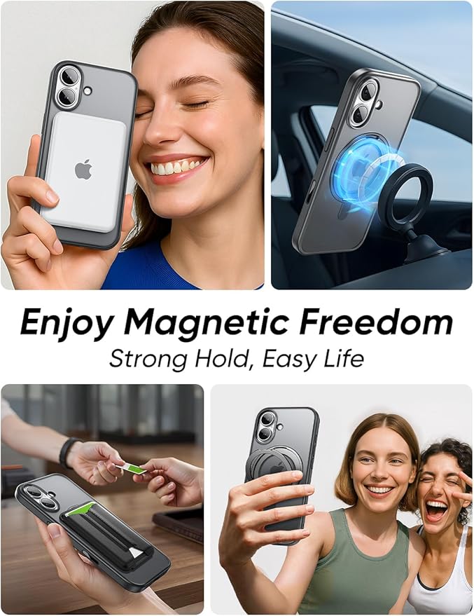 MAGIC JOHN 360° Rotatable Magnetic Invisible Stand for iPhone 17 Case [Camera Control Button] [Compatible with MagSafe] 16FT Shockof for iPhone 17 Case with Kickstand, Black
