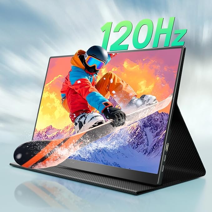 18.5 Inch Portable Monitor, FHD 120Hz IPS HDR 125% sRGB USB-C HDMI External Travel Monitor with Built-in Speakers, VESA Compatible for Laptop MacBook PC Surface PS5 Xbox