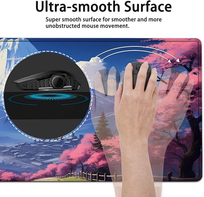 Large Mouse Pad, 31.5 x 11.8in Extended Gaming Mouse Pad with Stitched Edges, XXL Mousepad Protector Non Slip Rubber Base for Office and Home Writing Mat, Mt Fuji and Cherry Blossom Pattern Desk Mat