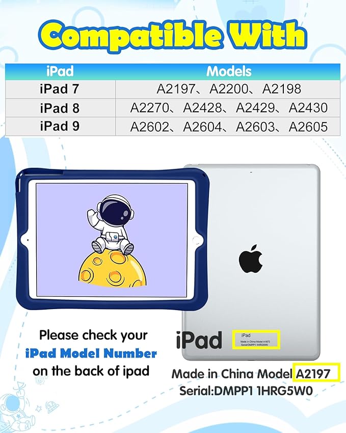 Wazzasoft for iPad 9th/8th/7th Generation Case 10.2 Inch Boys Cute Astronaut Cover Kawaii 3D Cartoon with Rotating Handle Stand + Strap Soft Silicone Funda for Apple iPad Cases 9th/8th/7th Gen