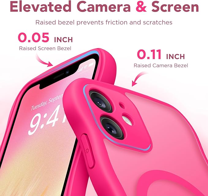 CAPRARO Cute for iPhone 11 Case, Compatible with MagSafe, [Curly Wave Edge] [Full Camera Protection] [14 FT Drop Protection] Magnetic Phone Case for 11 6.1 Inch, Hot Pink