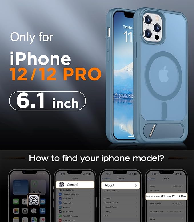 Magnetic Compatible with iPhone 12 Case & iPhone 12 Pro Case, [Built-in Invisible Kickstand][Compatible with MagSafe][Military Grade Shockproof] Slim Translucent Matte Phone Case 6.1"