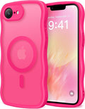 CAPRARO for iPhone 16e Case for Women Girls, Upgraded [Full Camera Protection] [Compatible with MagSafe] Cute Wave Translucent Matte Phone Case for iPhone SE 4 6.1-Inch, HotPink