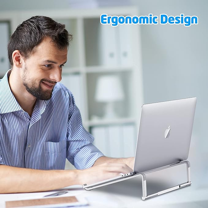Laptop Stand for Desk - Foldable, Lightweight Aluminum Laptop Riser Holder, Portable Stand for 10-15.6” Laptops, Prevents Overheating with Non-Slip Rubbers, Travel-Friendly, Ergonomic Design