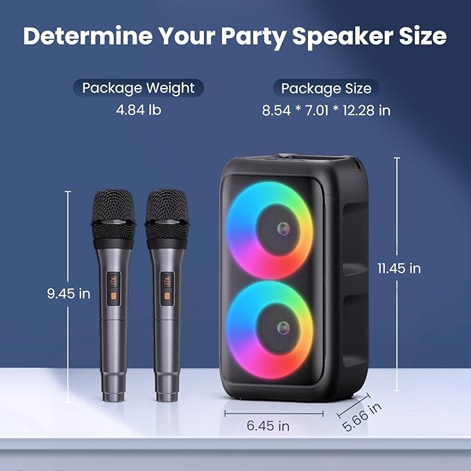 Bluetooth Speaker with 2 Wireless Microphones - Big Party Speaker for Adults Kids Karaoke with Lights - Portable Rechargeable Floorstanding Speakers Support TWS/AUX/USB/TF Card for Home Party Gift