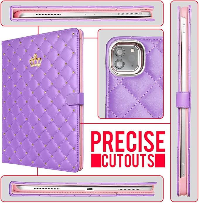 Changjia for iPad Pro 12.9 Inch Case 6th/5th/4th/3rd Generation (2022/2021/2020/2018), Crown Diamond Bling Cute PU Leather Smart Auto Sleep/Wake Stand Shockproof Protective Case for iPad 12.9", Purple