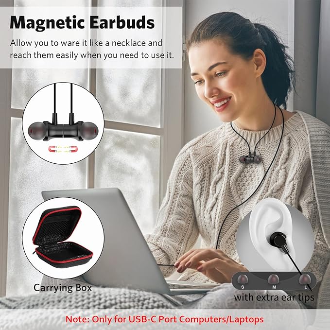 USB C Headphone,COOYA Type C Wired Earbuds Magnetic Bass Noise Canceling In-Ear Earphones+Mic for iPhone 17 16 15 Pro Max iPad 10 Pixel 9 8 for Samsung Galaxy S25 Ultra S24 S23 A16 A56 for OnePlus 13
