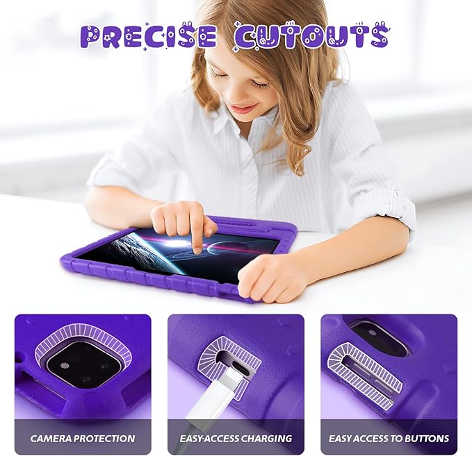 for iPad Pro 13 inch Case M4 with Pencil Holder, Anti-Slip Handle Stand, Super Protection Kids Proof Cute EVA Cover for iPad Pro 13" 2024, Purple