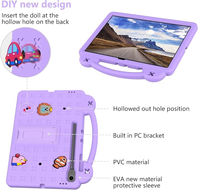 AKABEILA Compatible with Samsung Galaxy Tab S10 FE+ 13.1 inch 2025 Tablet Case, Kids Friendly Universal Lightweight Shockproof Protective Case with Shoulder Strap & Stand Handle Light Purple