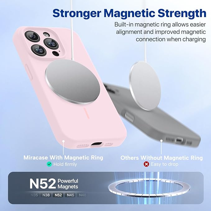 Miracase Magnetic for iPhone 15 Pro Case, [Soft Anti-Scratch Microfiber Lining], Magnetic for MagSafe, Liquid Silicone Shockproof Drop Protection Phone Case for 15 Pro, Sand Pink