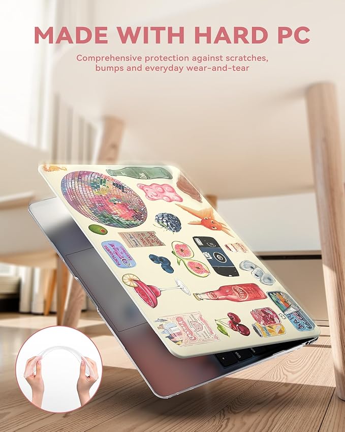 iCasso Compatible with MacBook Air 13 inch Case 2020-2018 Release A2337 M1 A2179 A1932, Cute Protective Plastic Hard Shell Case+Keyboard Cover for Mac Air 13.3,Vintage Stickers