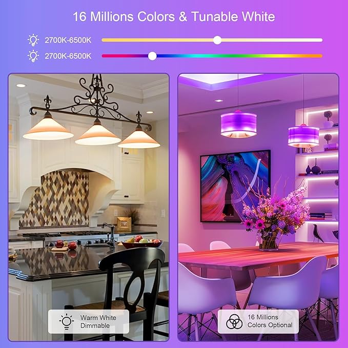 FRIDEKO HOME LED Smart Light Bulbs - Wi-Fi & Bluetooth Light Bulbs, Color Changing Light Bulb Compatible with Alexa and Google Assistant, A19 E26 RGBTW Light Bulb, 800LM (4 Pack)