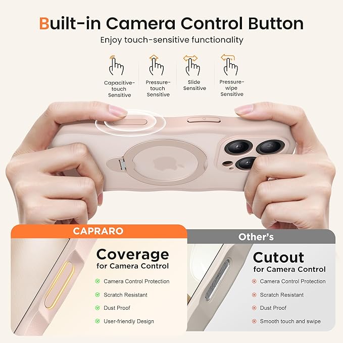 CAPRARO for iPhone 16 Pro Max Case with 360° Spin Magnetic Stand for Women, [Compatible with MagSafe] [Full Camera Protection] Cute Wave Translucent Matte Case for iPhone 16 Pro Max, Rose Gold