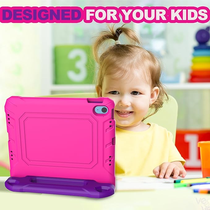 YIHE Kids Case for iPad (A16) 11th Generation 11 Inch 2025 & iPad 10th Generation 10.9 inch 2022, with Built-in Screen Protector and Handle Stand, Full Body Shockproof Protective Cover, PinkPurple