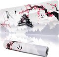 Japanese Cherry Blossom Gaming Mouse Pad 31.5x11.8in Pink Full Desk Japanese Sakura Gaming Mouse Pad Large Non-Slip Rubber Base Waterproof Big Keyboard Mat with Stitched Edges for Game Office