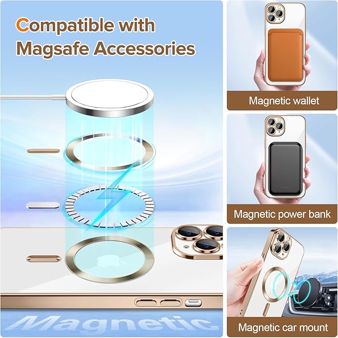 Hython Magnetic Clear for iPhone 11 Pro Case with Camera Lens Protector [Compatible with MagSafe] Luxury Plating Edge Slim Soft TPU Cover Protective Phone Case for iPhone 11 Pro 5.8", Desert Brown