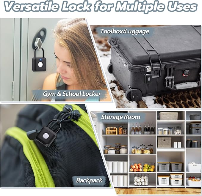 Fingerprint Padlock,Smart Padlock APP Control,Gym Locker Lock,Fingerprint Lock USB Rechargeable for Gym Locker,Locker, School,Storage Black