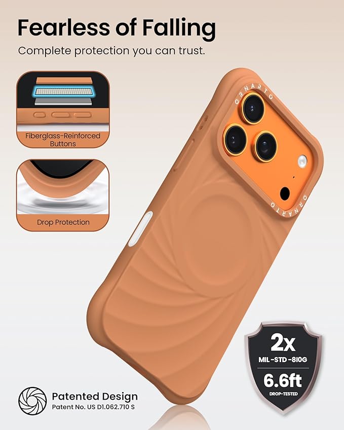 ORNARTO Vortuxe for iPhone 17 Pro Max Case 6.9" | 2X MIL-STD Protection | Camera Button Control | Compatible with MagSafe | Sleek Aesthetic Liquid Silicone Phone Cover | Autumn Orange
