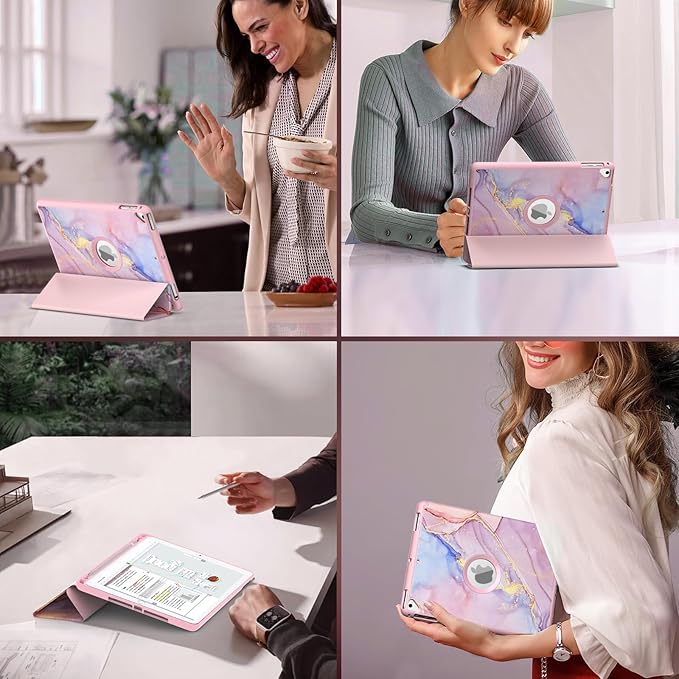 MoKo Case for iPad 6th/5th Generation (2018/2017Model, 9.7 Inch) with Apple Pen Holder, Slim Hollow Logo Smart Cover for iPad 9.7 inch, Also Fit iPad Pro 9.7/Air 2/Air, Light Pink Gold Marble