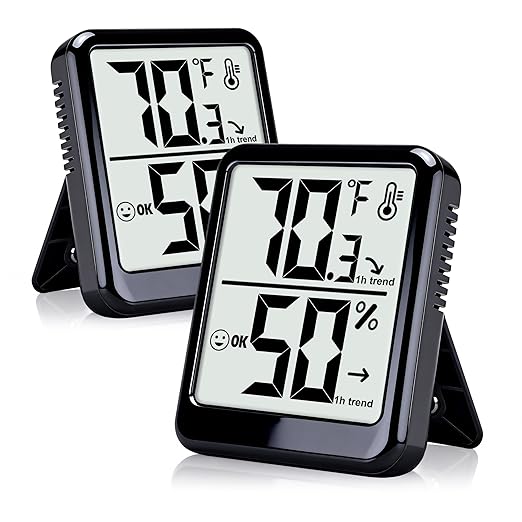 2-Pack Room Thermometer Indoor Hygrometer for Home, Temperature Humidity Meter, Humidity Gauge, Digital Room Temperature Monitor Sensor for Baby Nursery Car Plant - AAA Battery Included